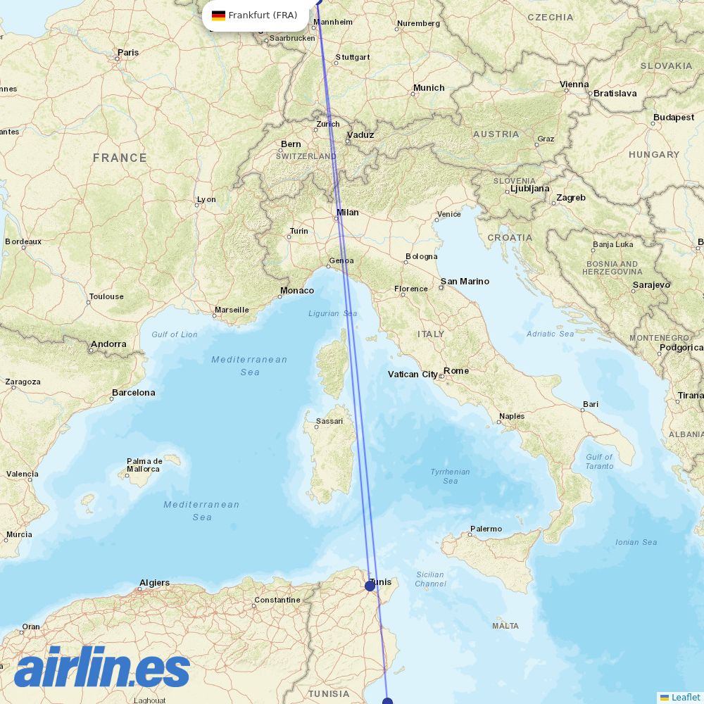 Tunisair at FRA route map