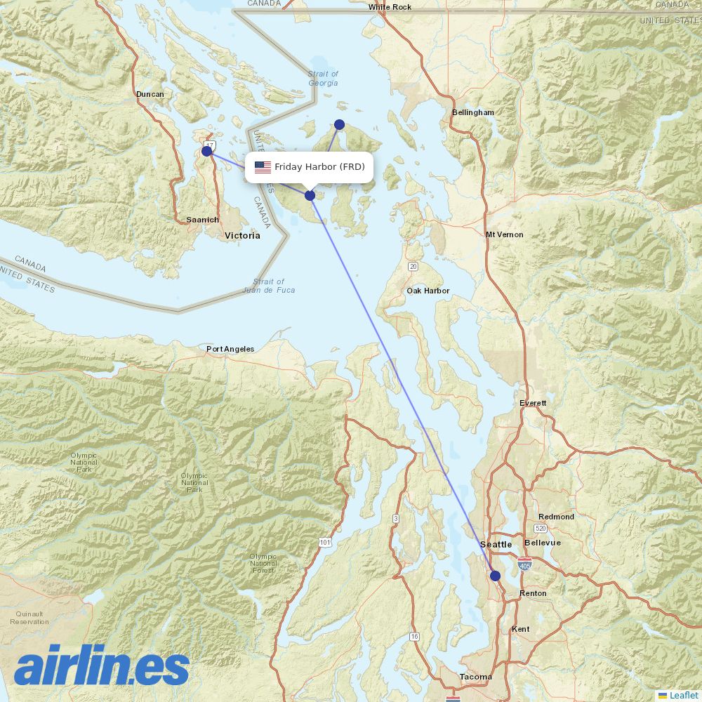 Kenmore Air at FRD route map