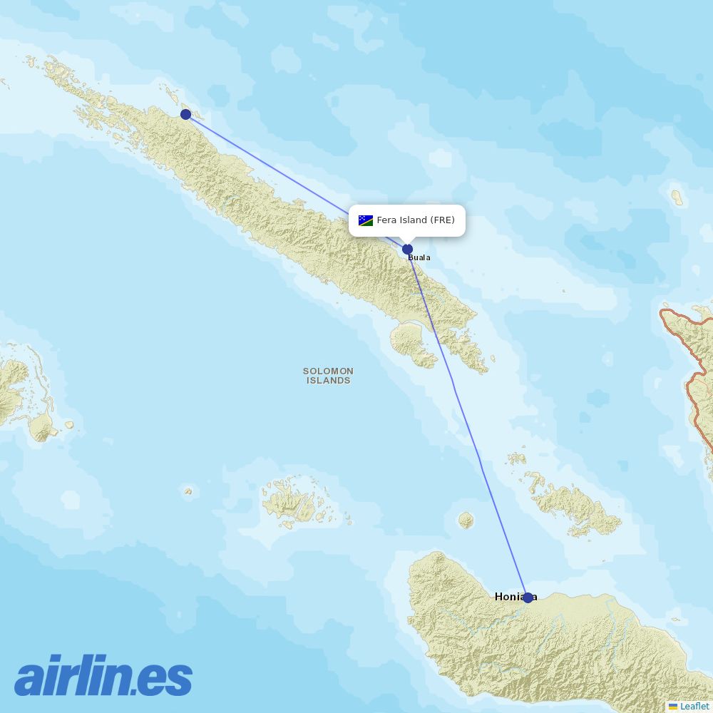 Solomon Airlines from Fera Island destination map