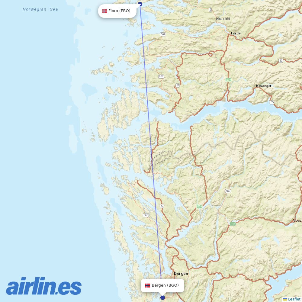 Wideroe from Floro destination map