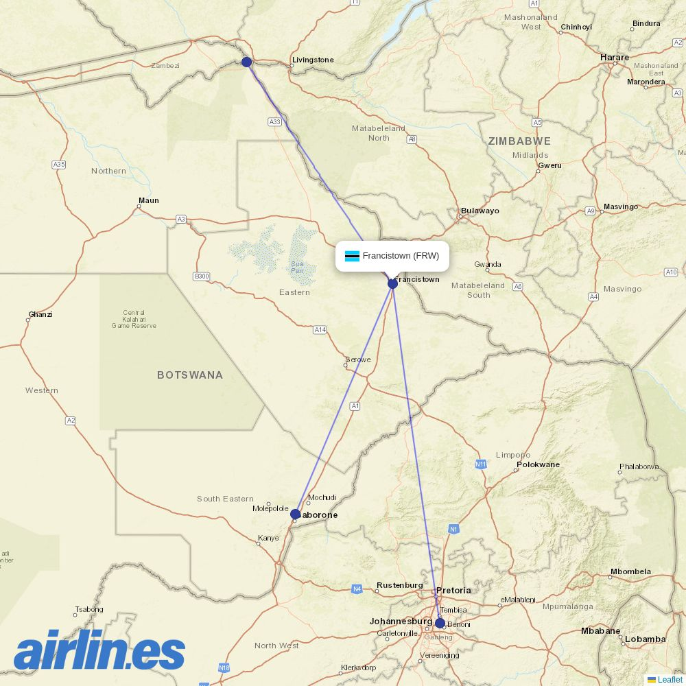 Air Botswana at FRW route map
