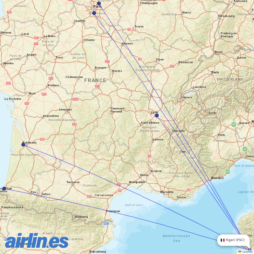 Air France from Figari destination map