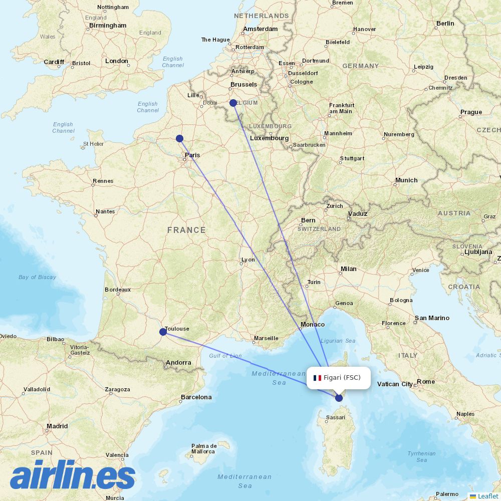 Ryanair from Figari destination map