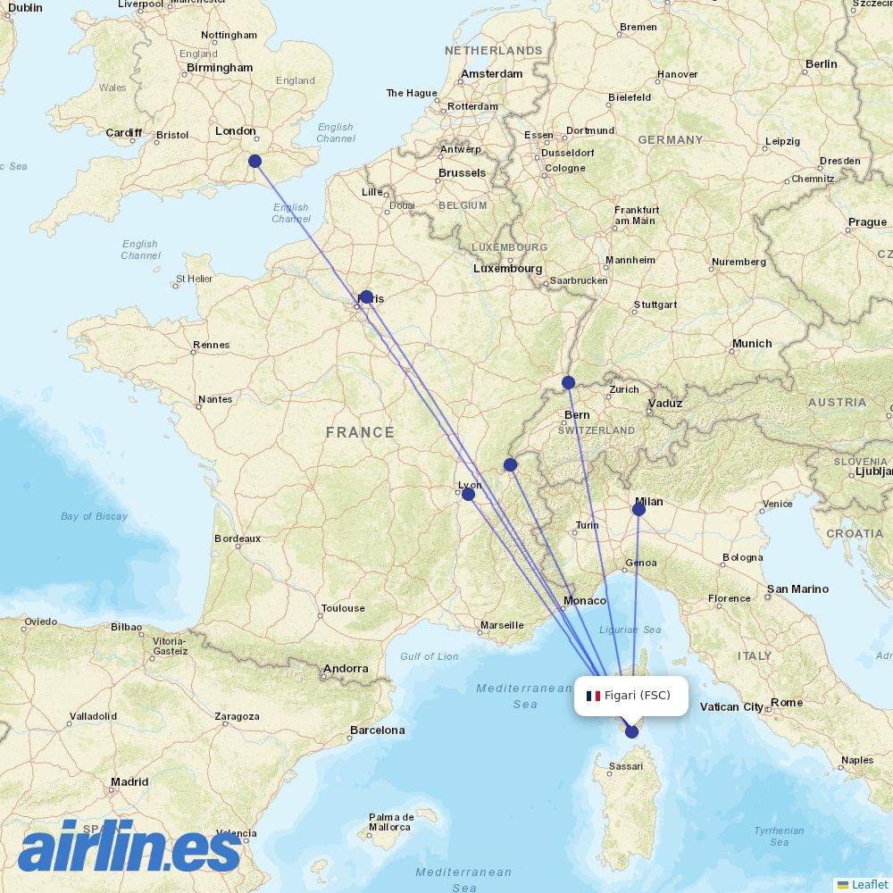 easyJet from Figari destination map