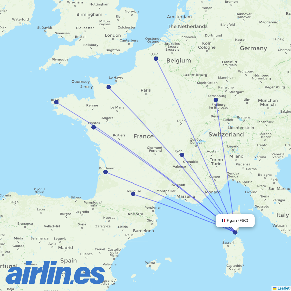 Volotea from Figari destination map