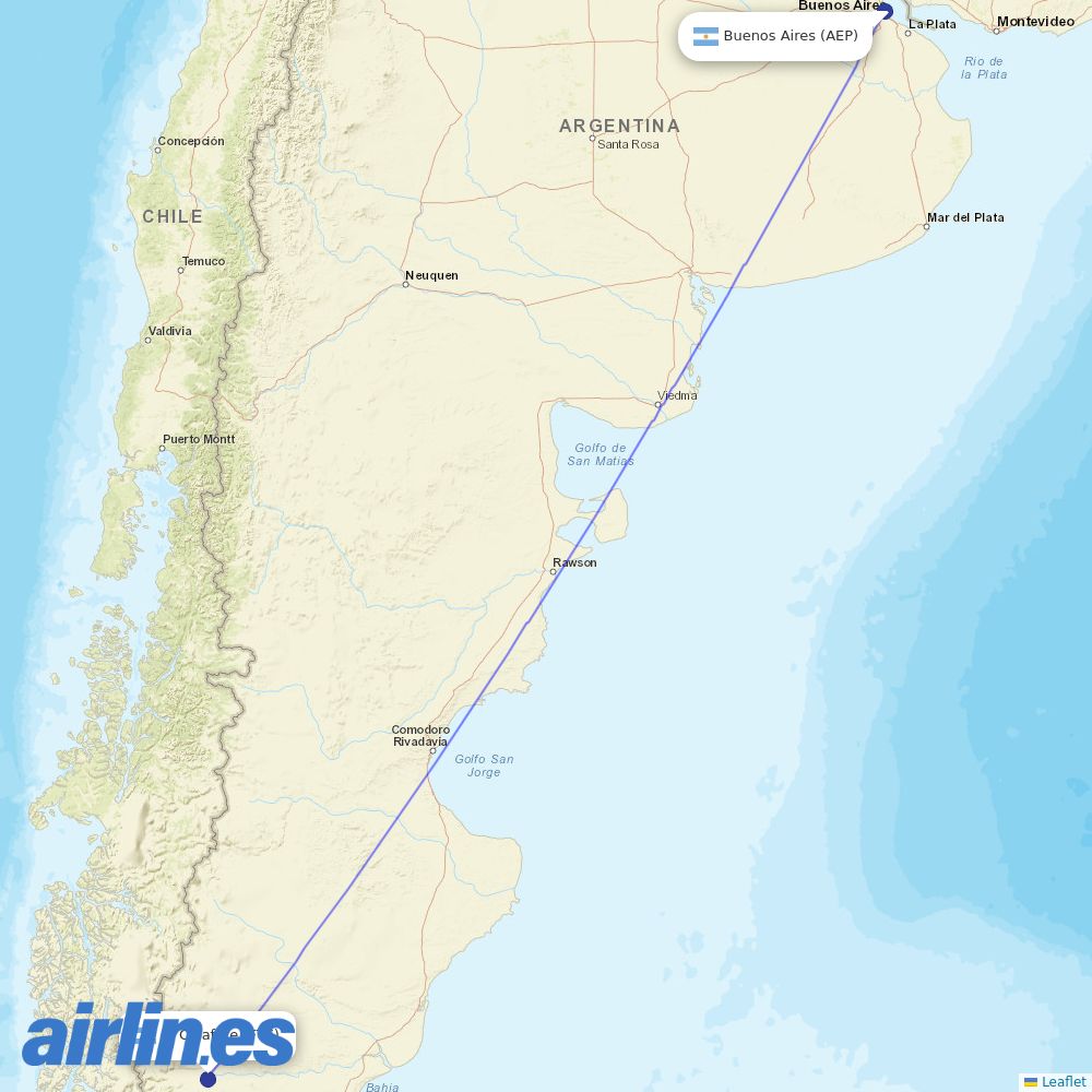 Felix Airways from El Calafate destination map