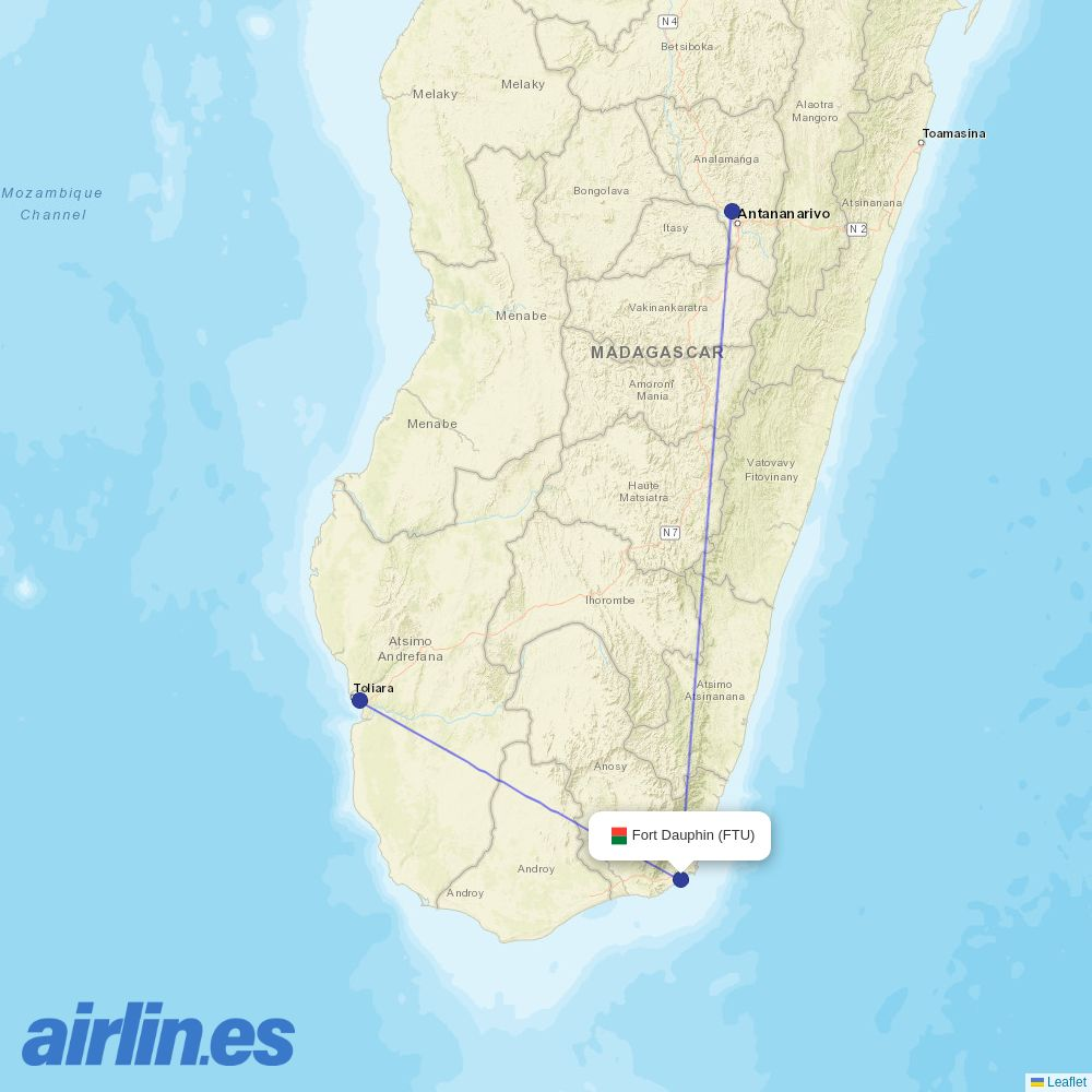 Madagascar Airlines at FTU route map