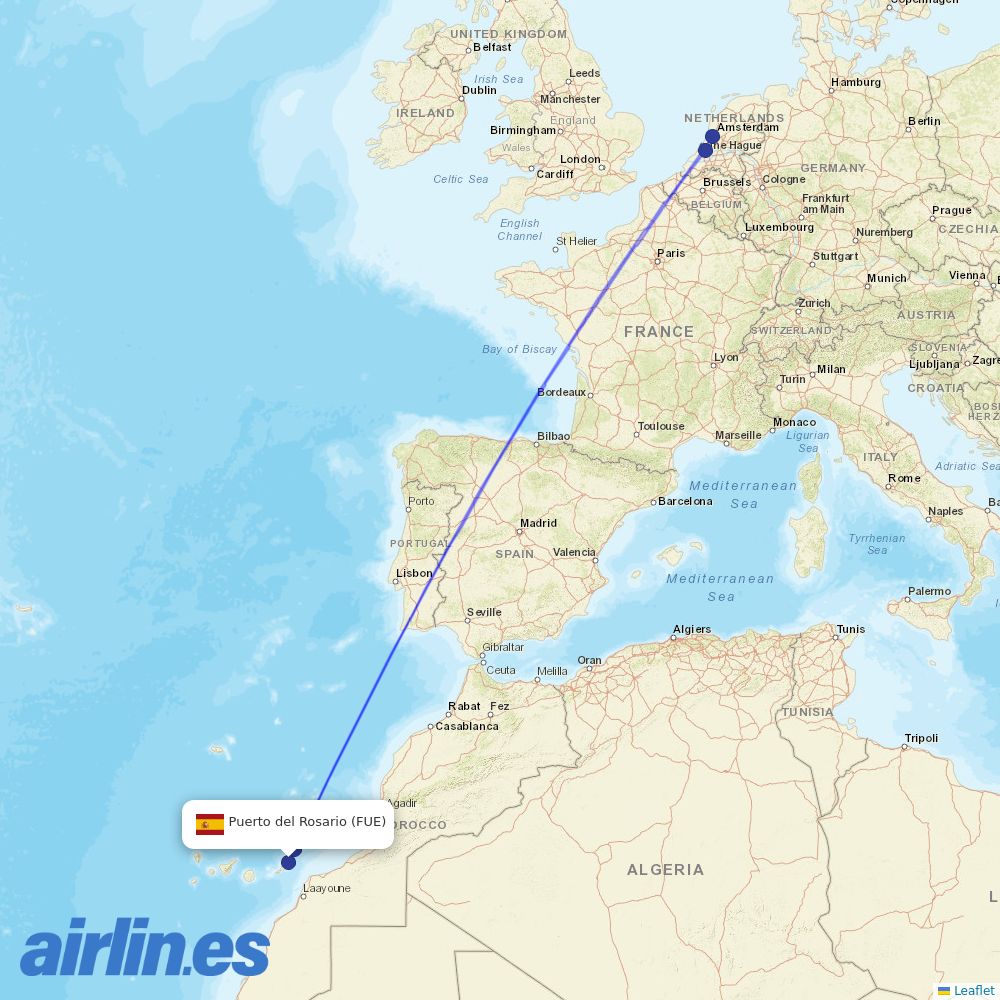 TUIfly Netherlands from Fuerteventura Airport destination map