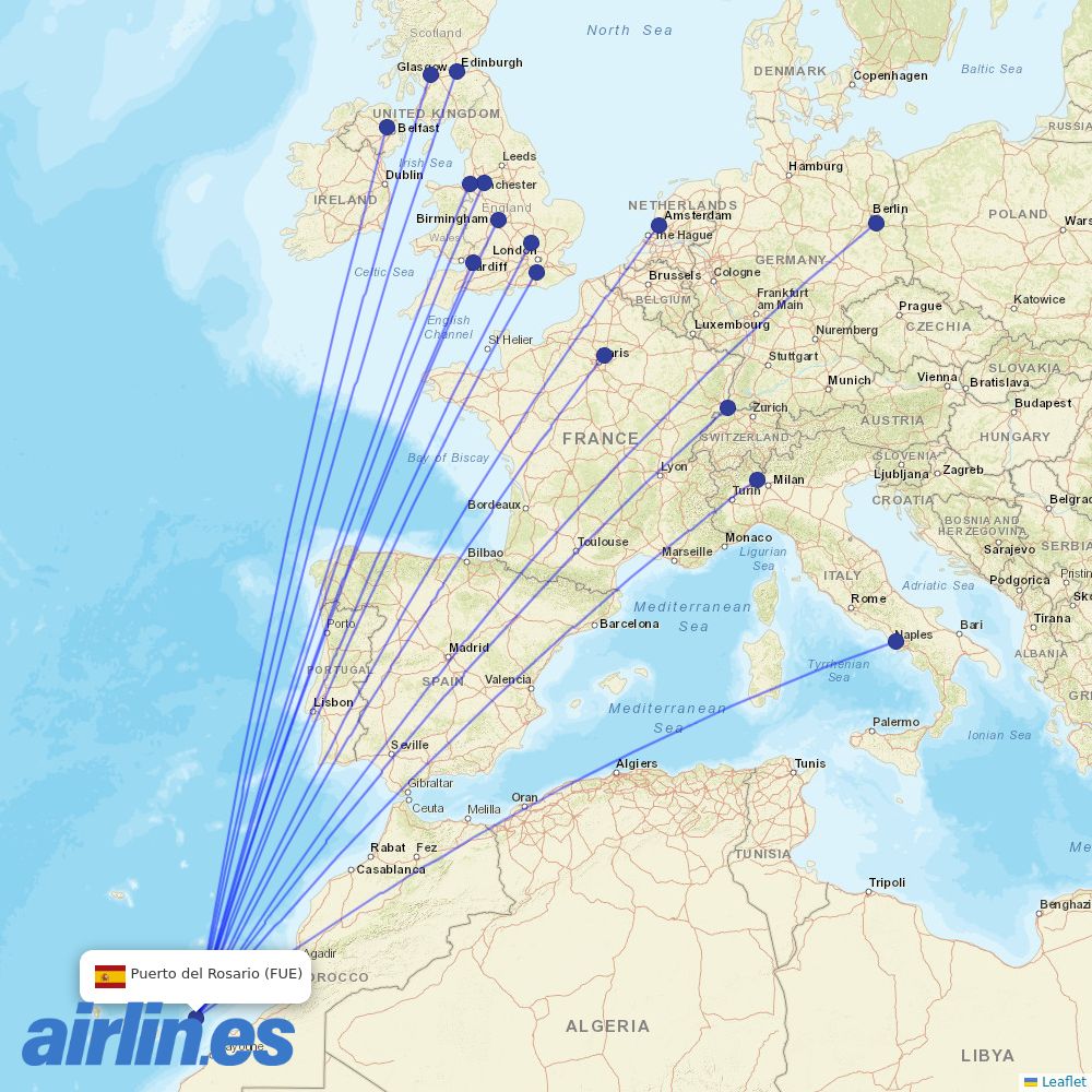 easyJet from Fuerteventura Airport destination map