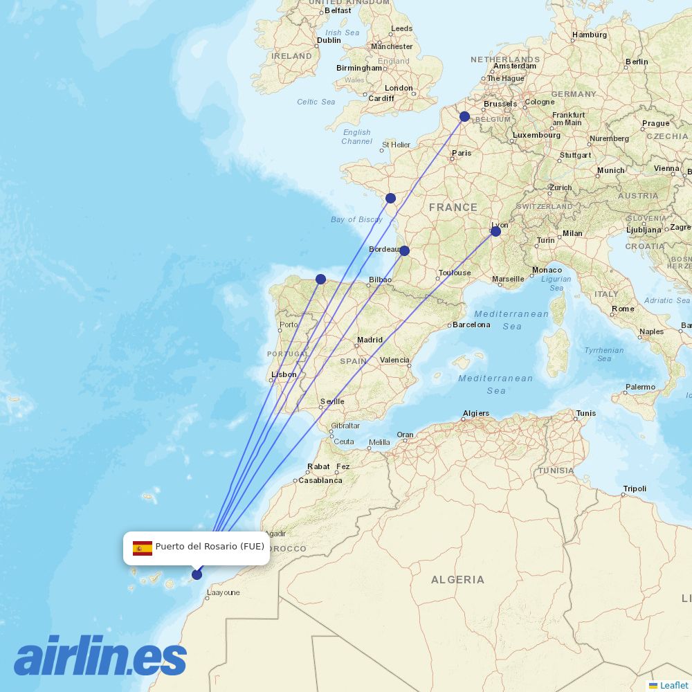 Volotea from Fuerteventura Airport destination map