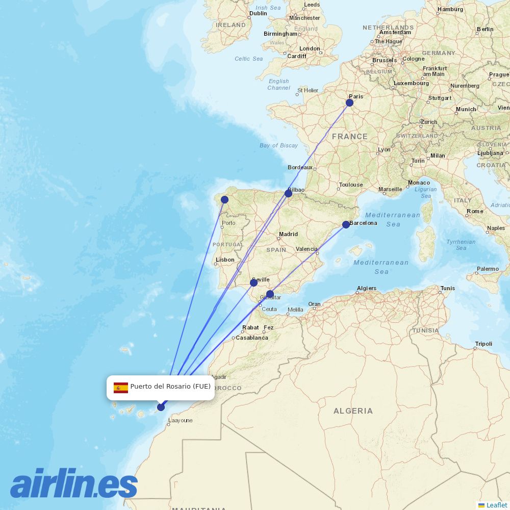 Vueling from Fuerteventura Airport destination map