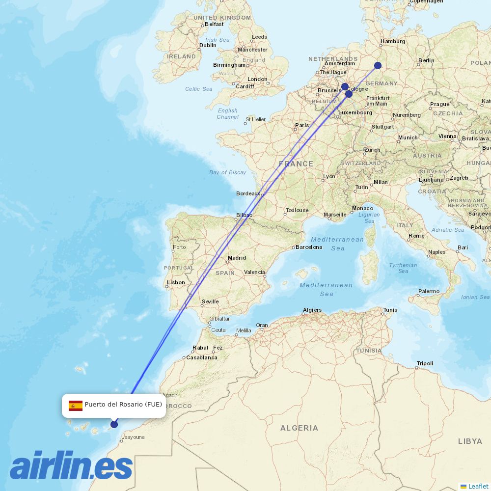Corendon Airlines Europe at FUE route map