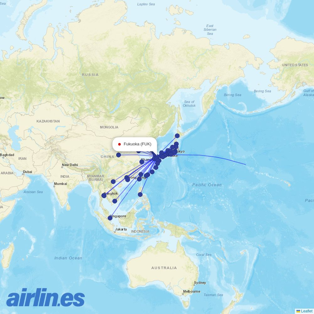 Hong Kong Airlines from Fukuoka destination map