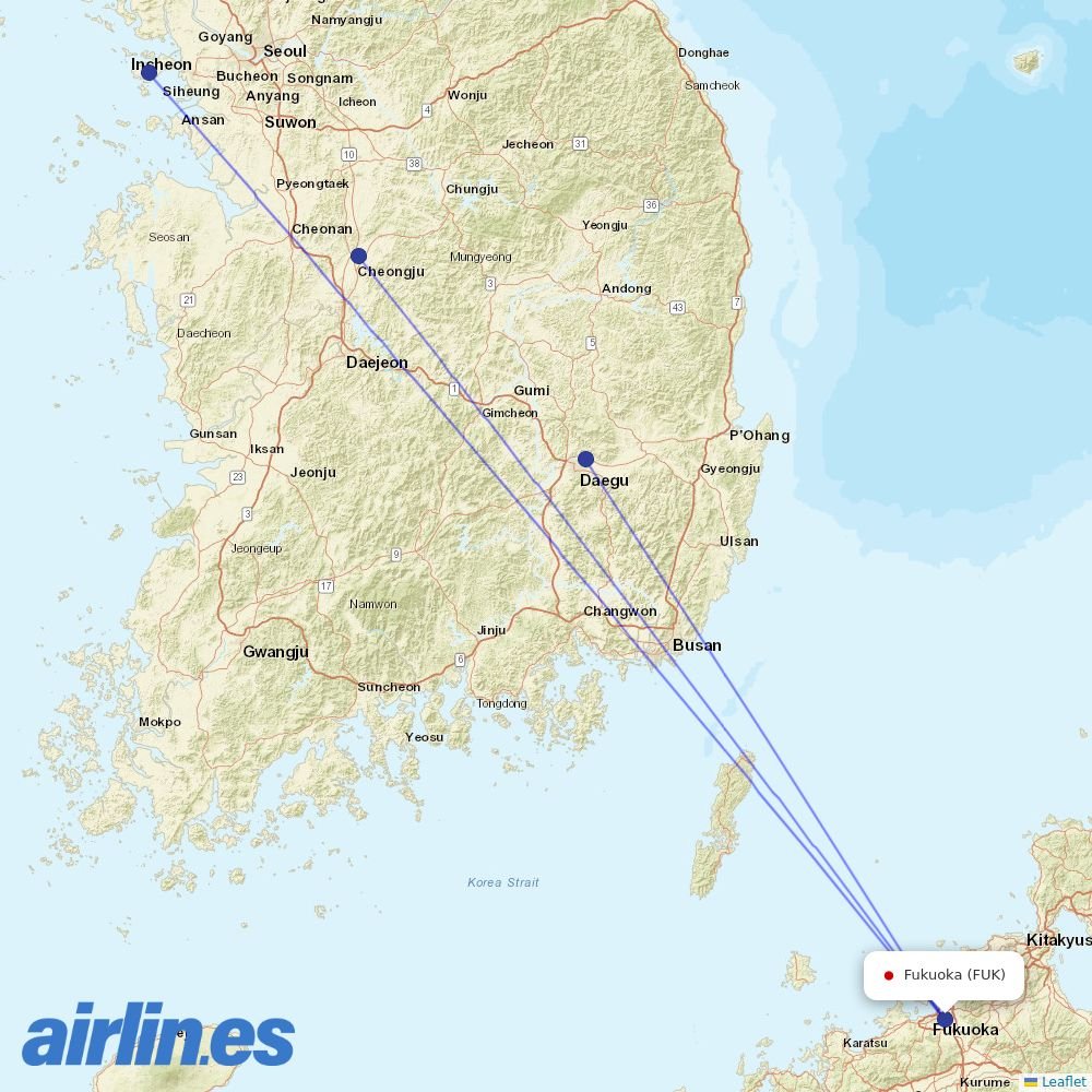 T´Way Air from Fukuoka destination map
