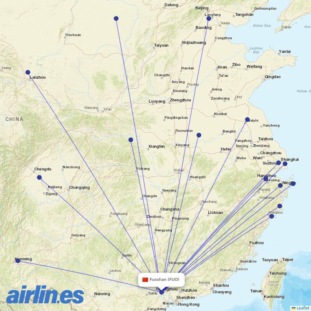 China United Airlines at FUO route map