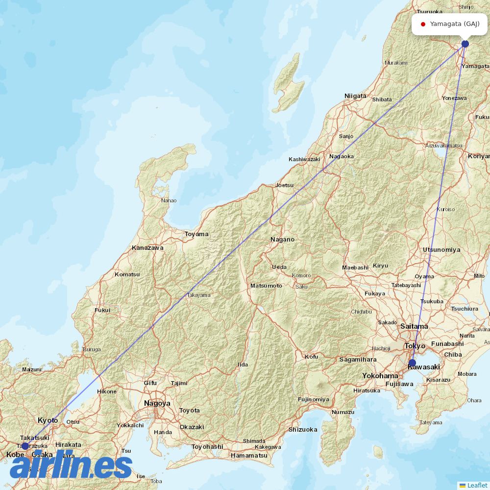 JAL from Yamagata Airport destination map