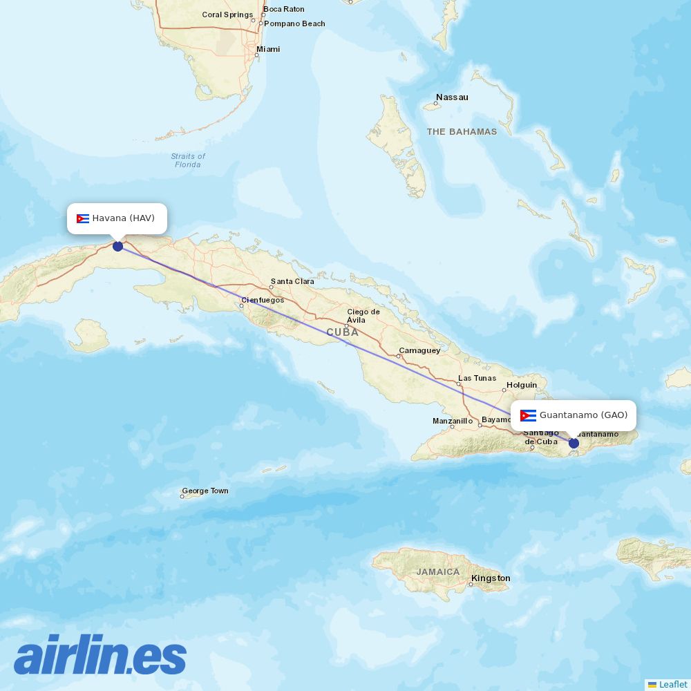 Cubana de Aviacion at GAO route map