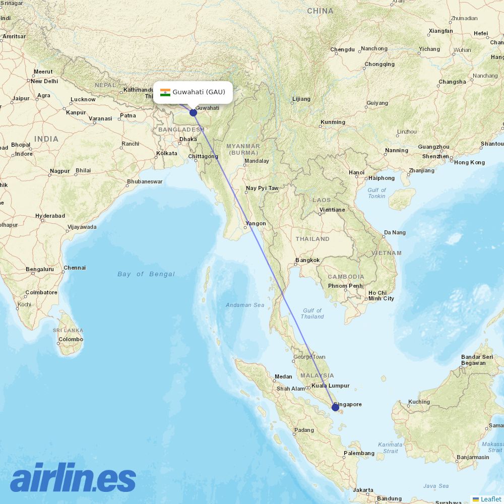 Drukair from Lokpriya Gopinath Bordoloi International Airport destination map