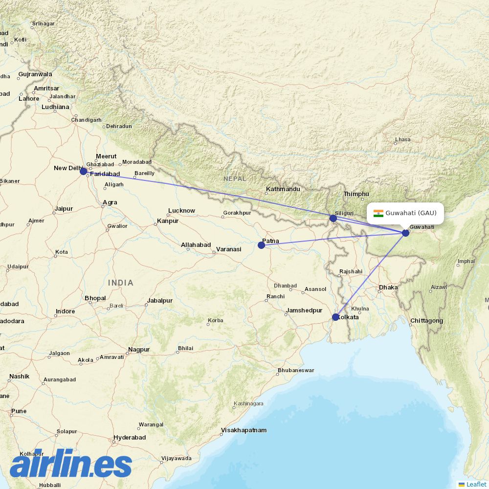 SpiceJet from Lokpriya Gopinath Bordoloi International Airport destination map