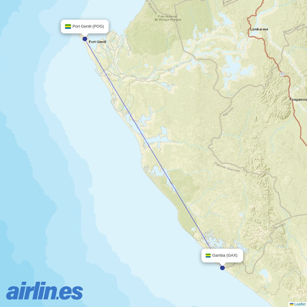 Afrijet at GAX route map
