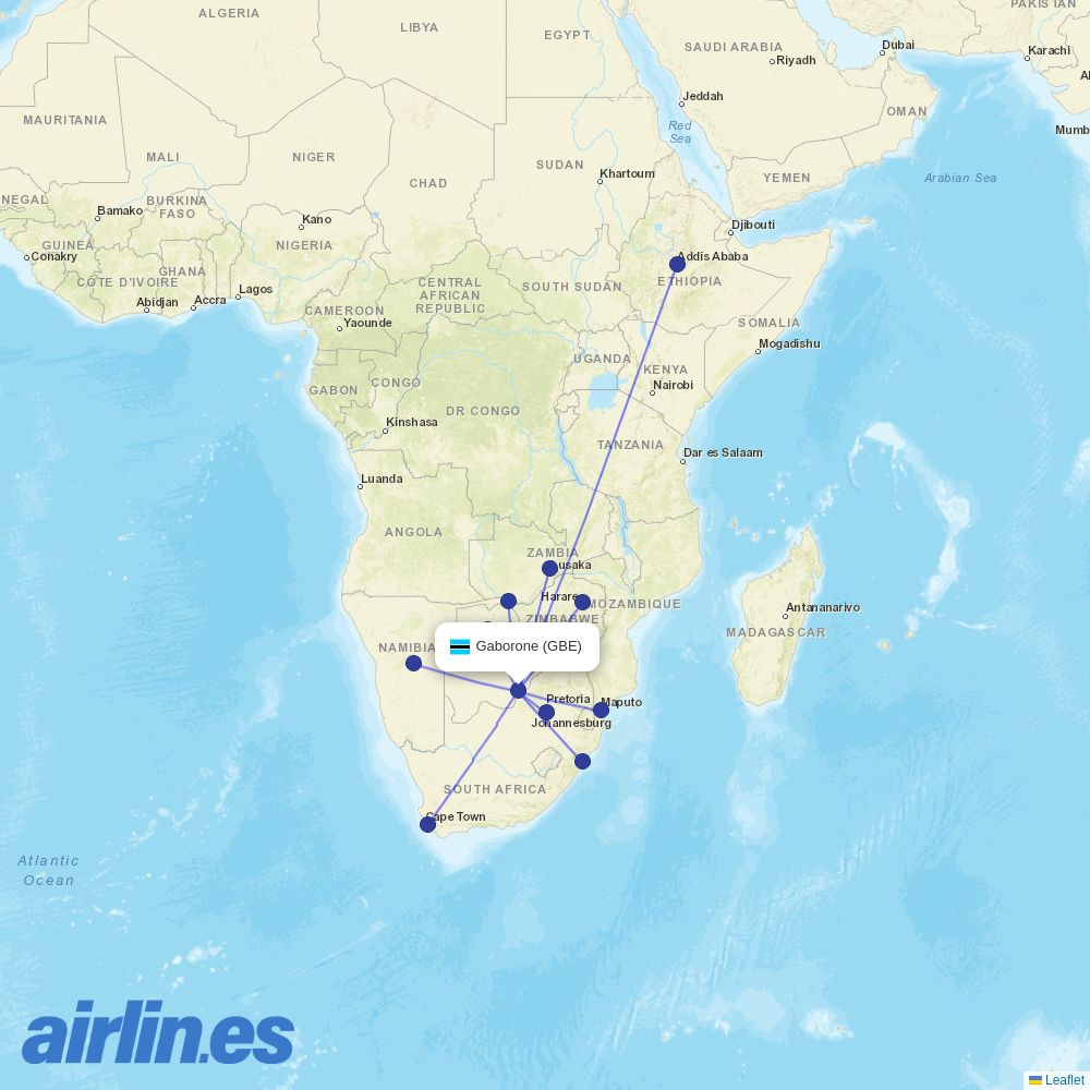 Air Botswana at GBE route map