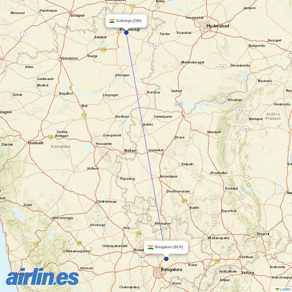 Star Air from Kalaburagi Airport destination map
