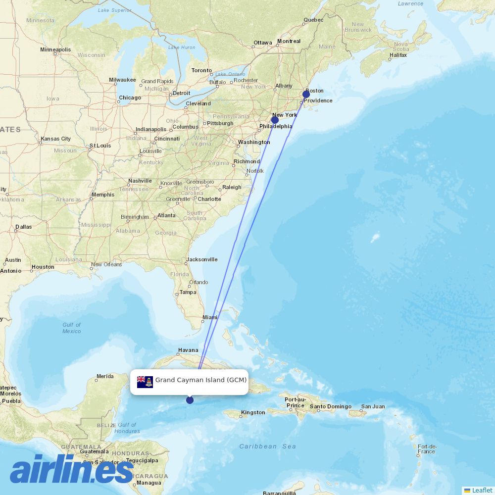 JetBlue Airways from Grand Cayman destination map