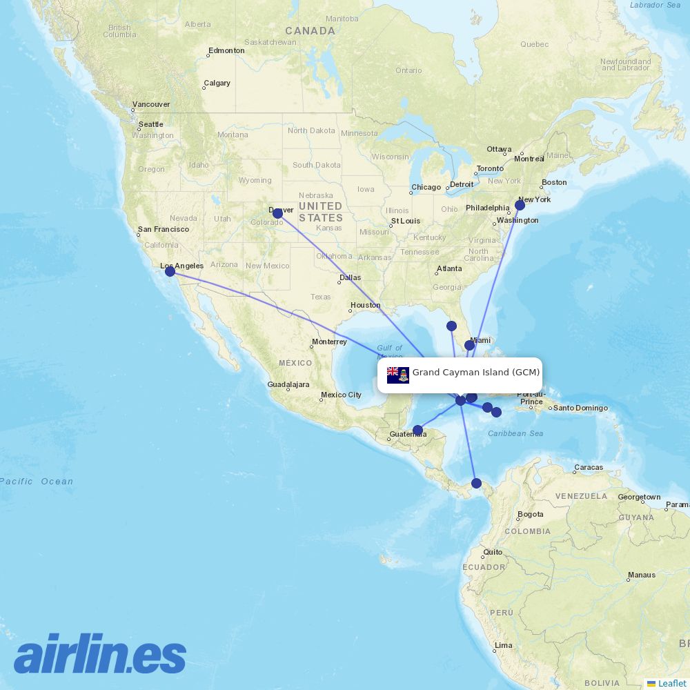 Cayman Airways from Grand Cayman destination map