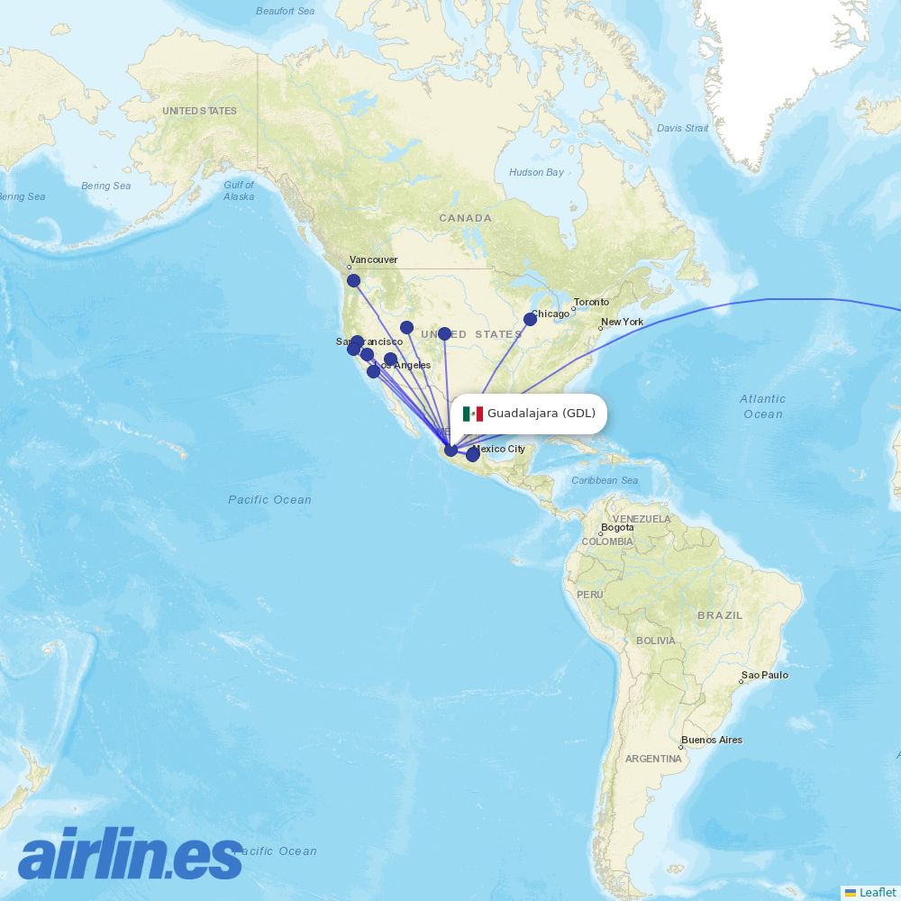 Aeromexico at GDL route map