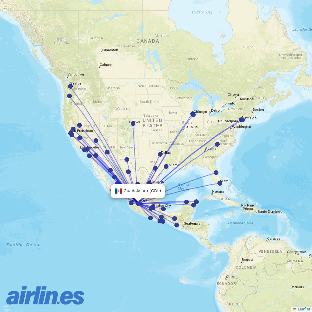 Volaris at GDL route map