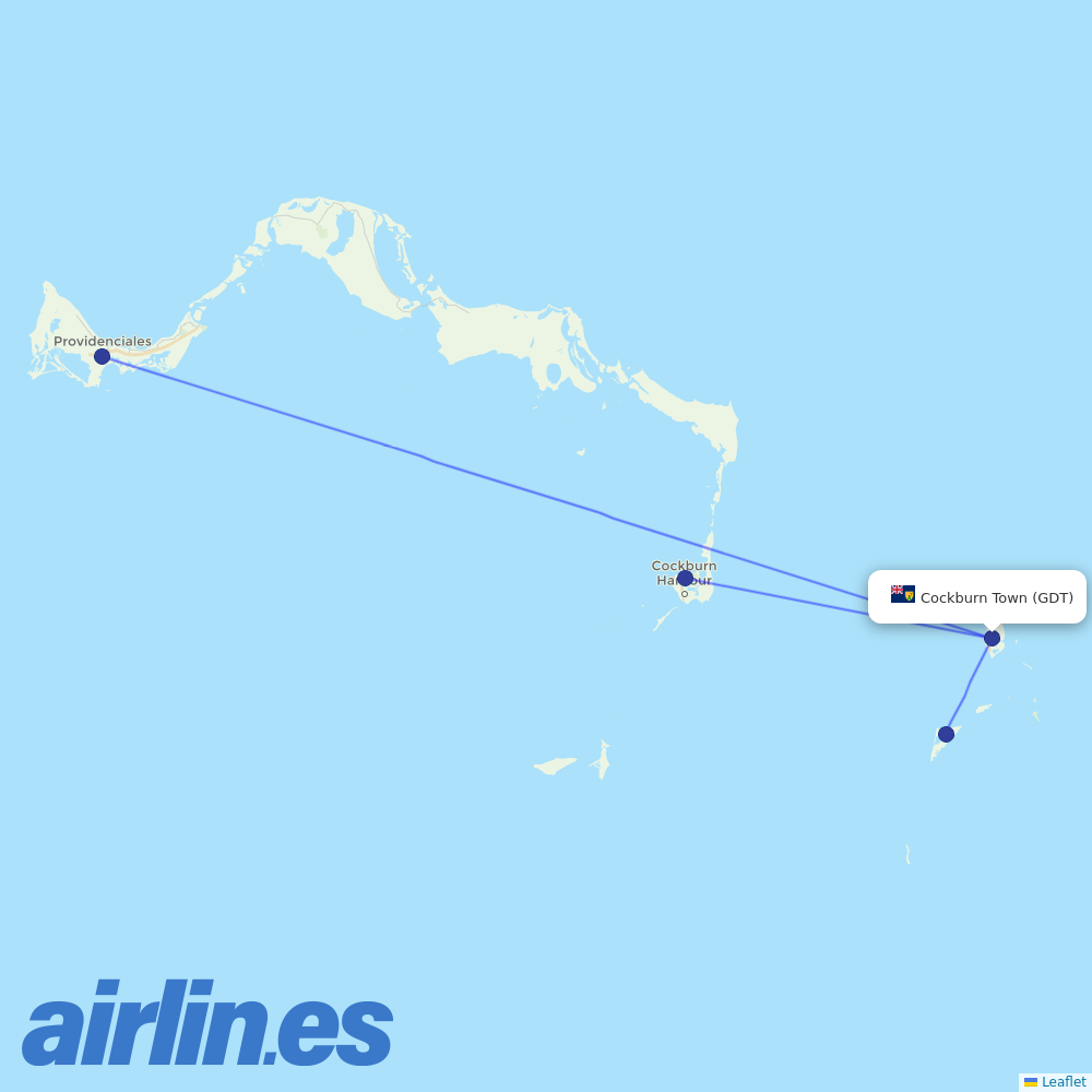 Caicos Express Airways from JAGS McCartney International Airport destination map