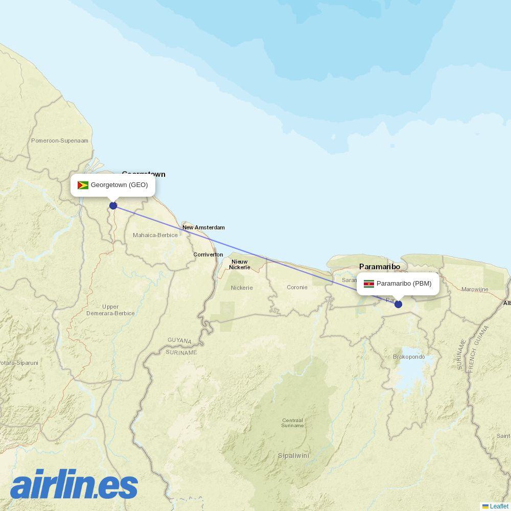 Fly All Ways from Cheddi Jagan Intl destination map