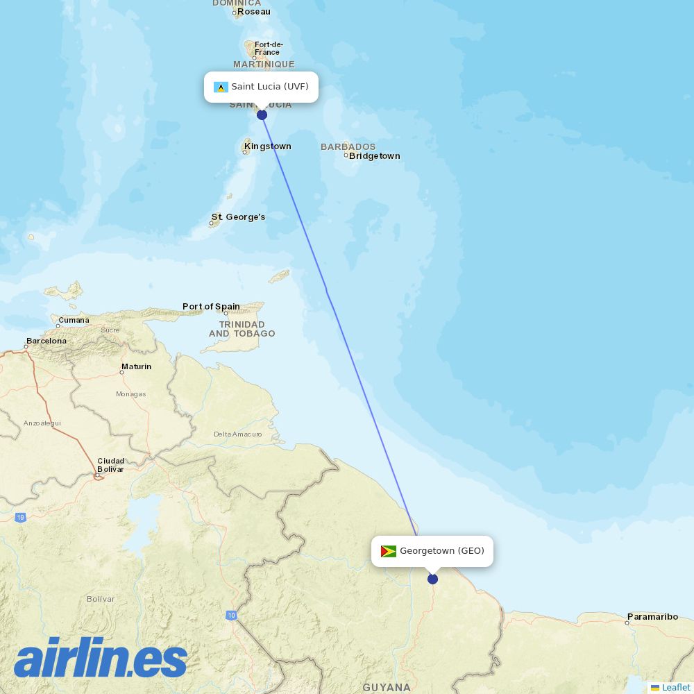British Airways from Cheddi Jagan Intl destination map