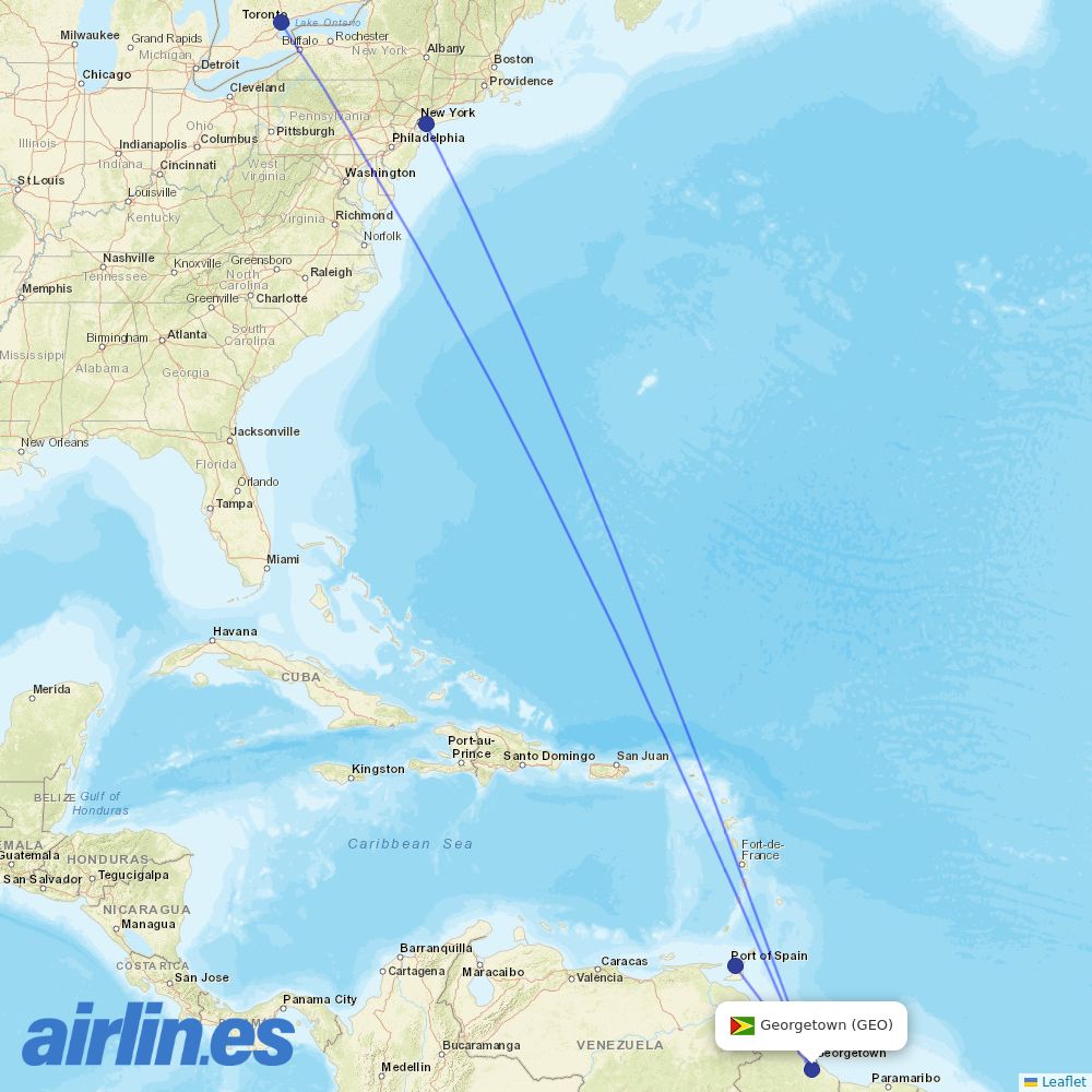 Caribbean Airlines at GEO route map