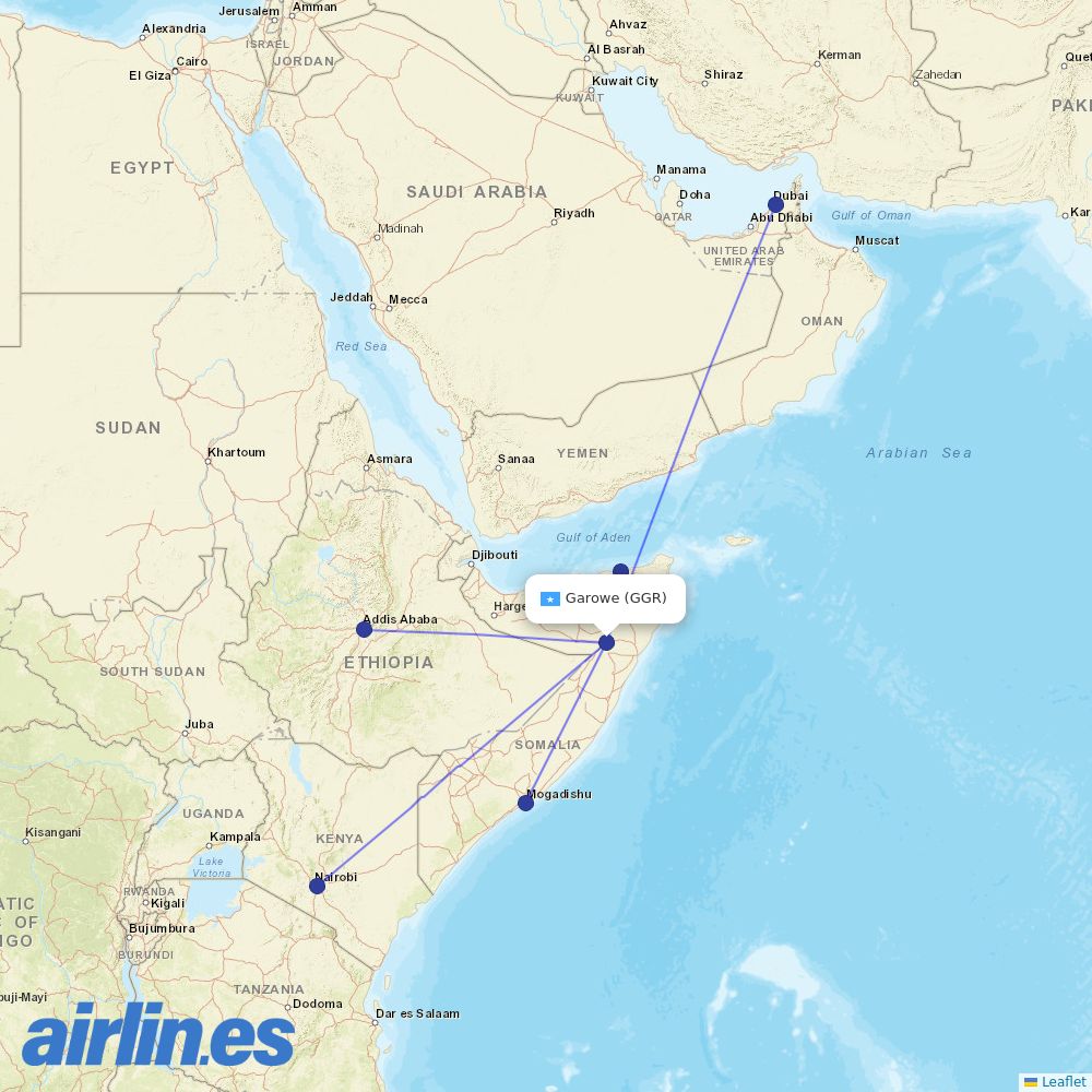 Ethiopian Airlines from Garowe Airport destination map