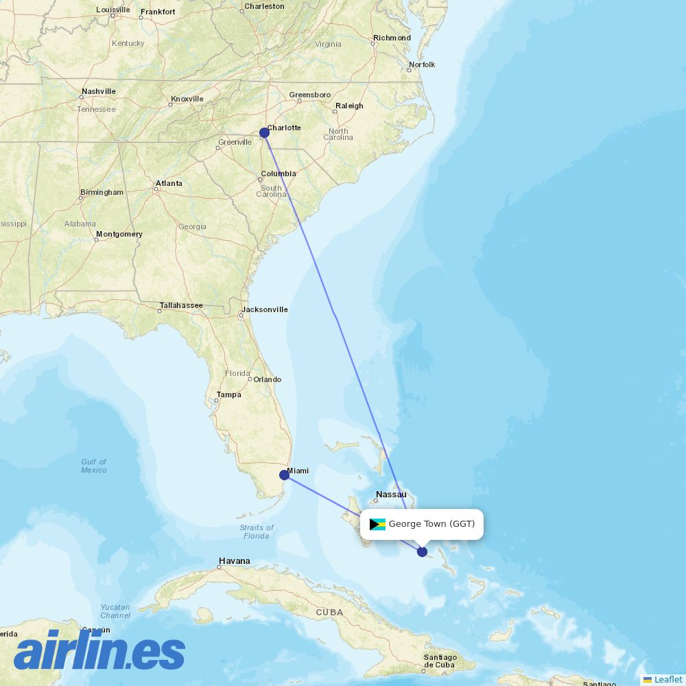 American Airlines from George Town destination map