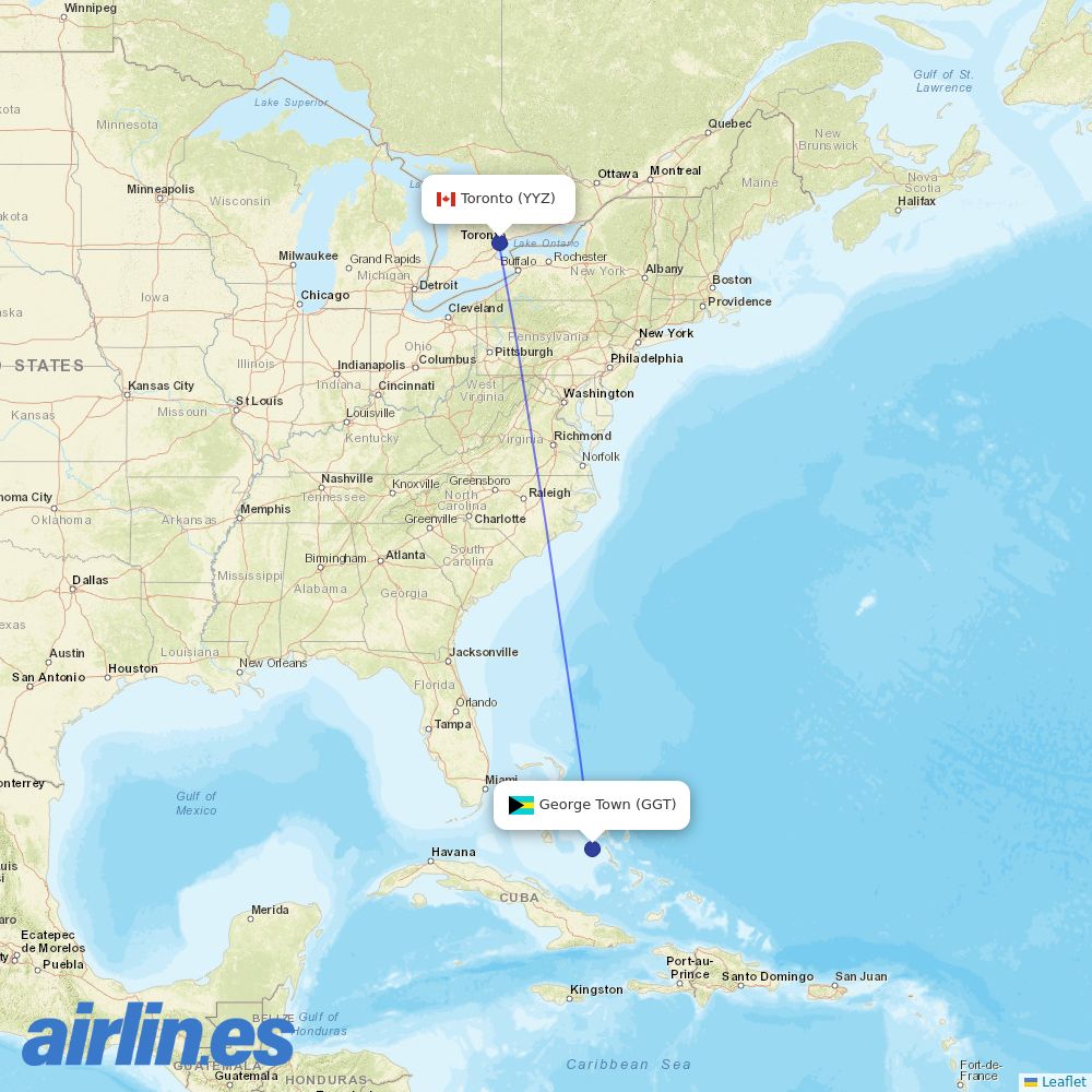 Air Canada from George Town destination map
