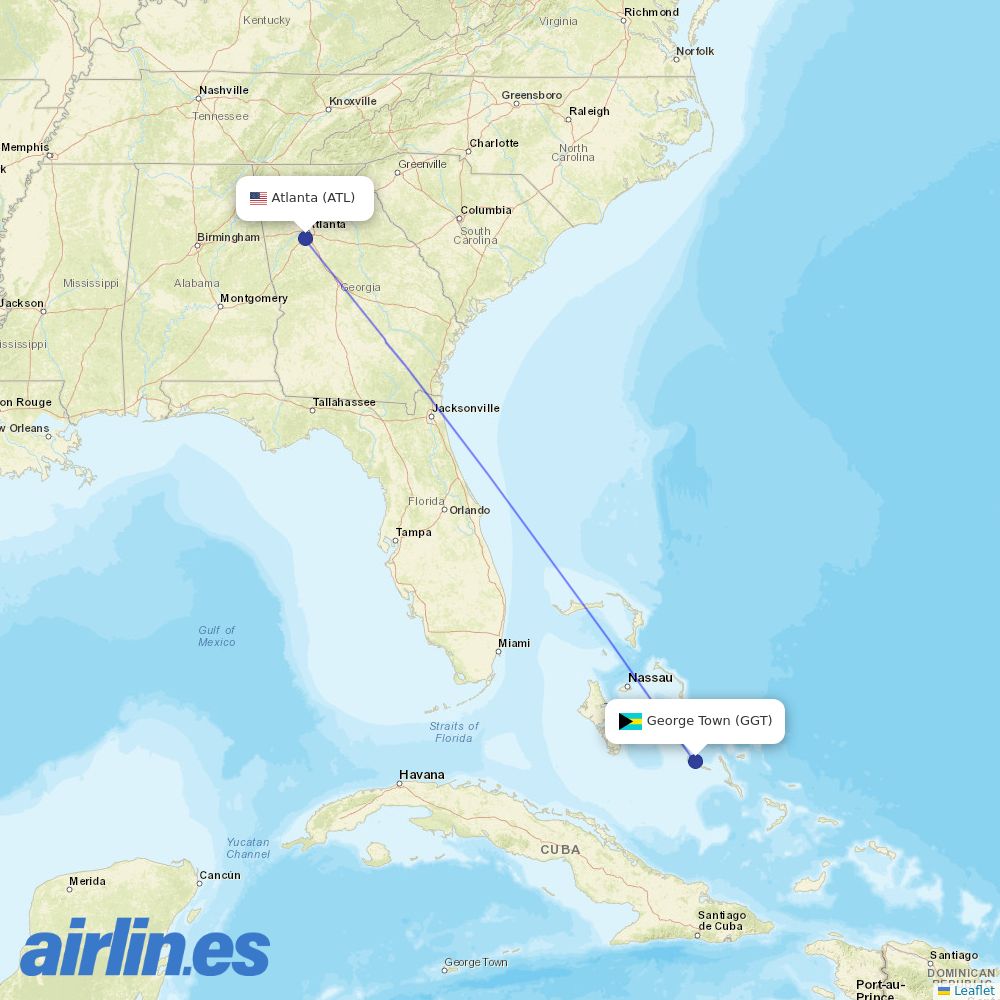 Delta Air Lines from George Town destination map
