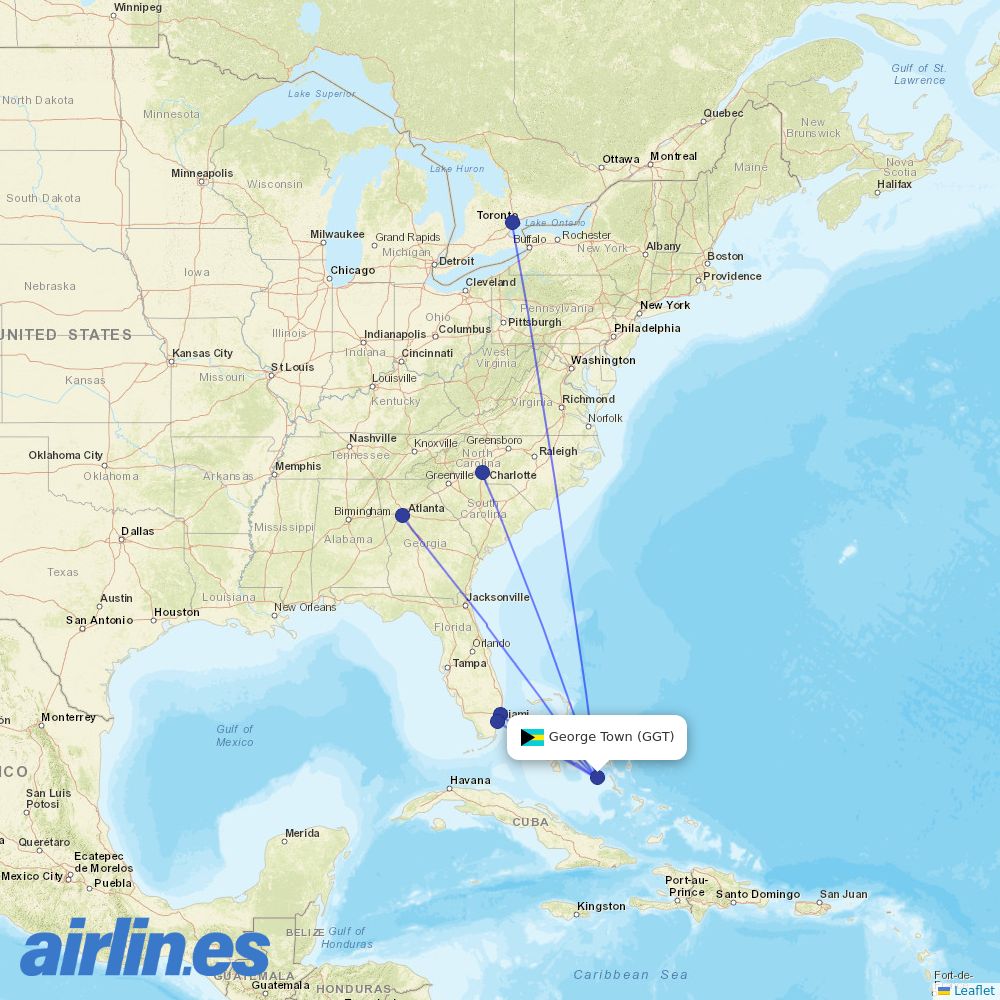 Bahamasair at GGT route map