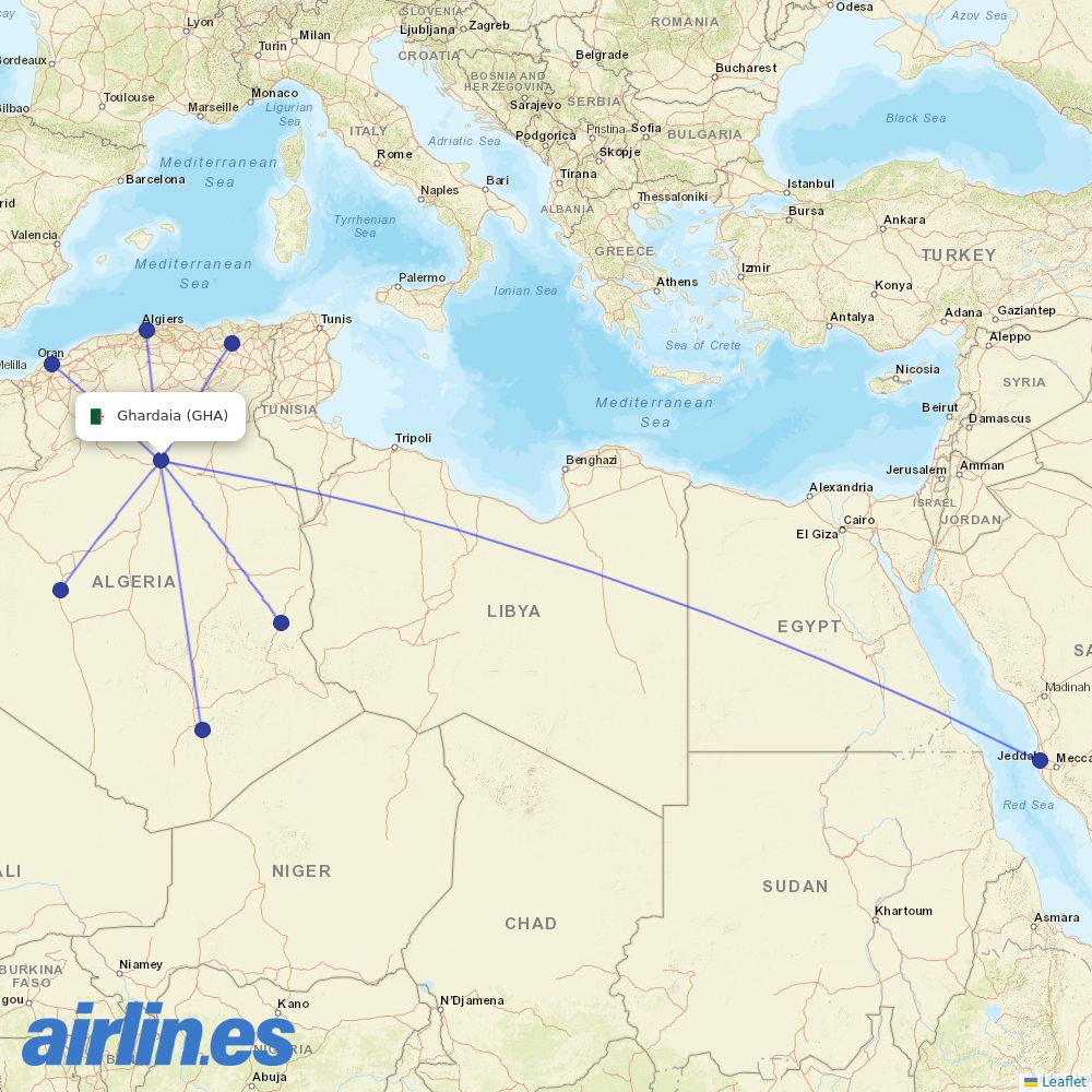 Air Algerie from Noumerate destination map