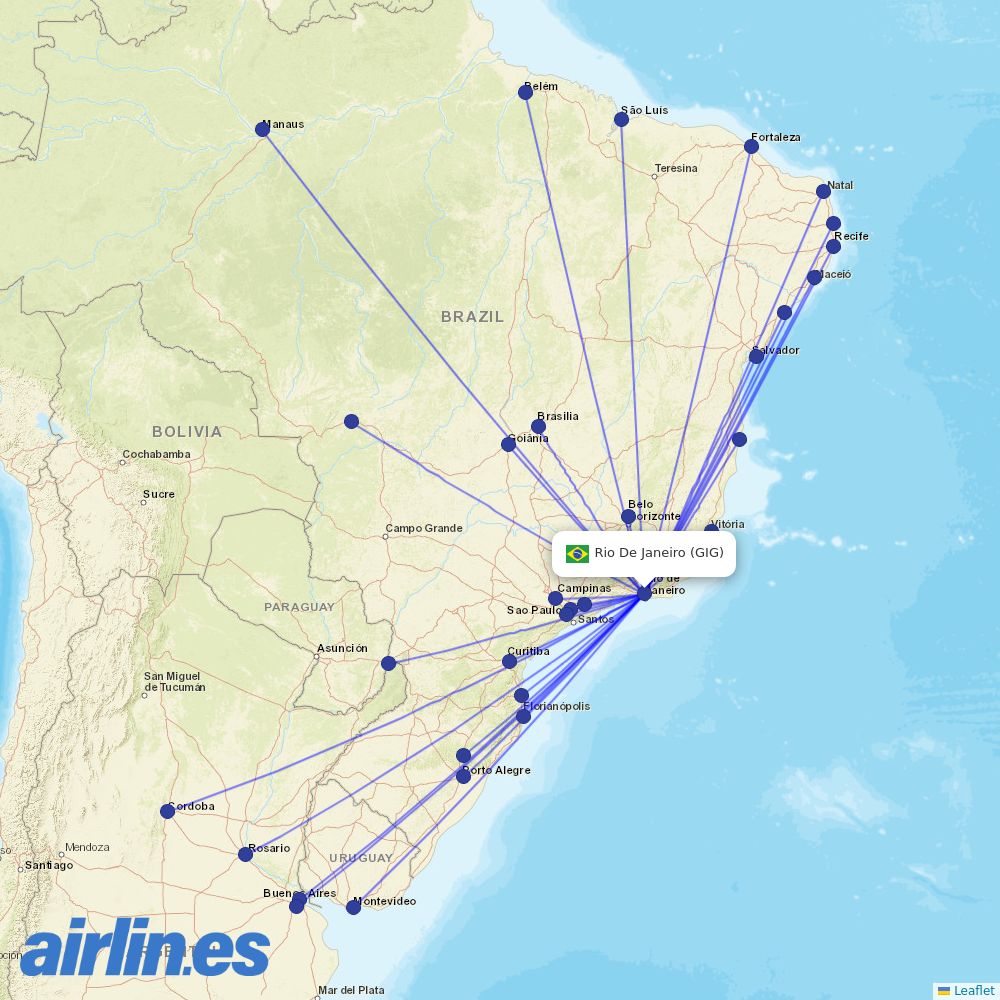 Gol at GIG route map