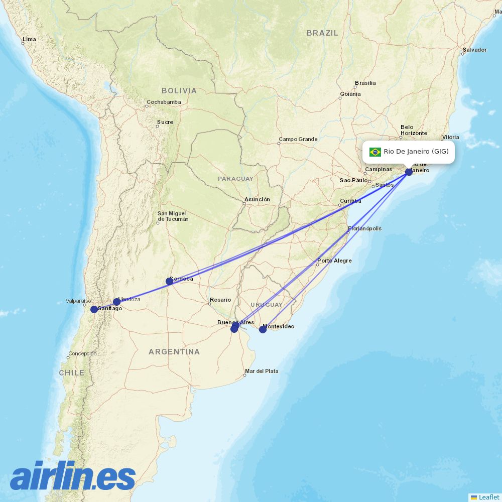 JetSMART from Galeao Antonio Carlos Jobim destination map
