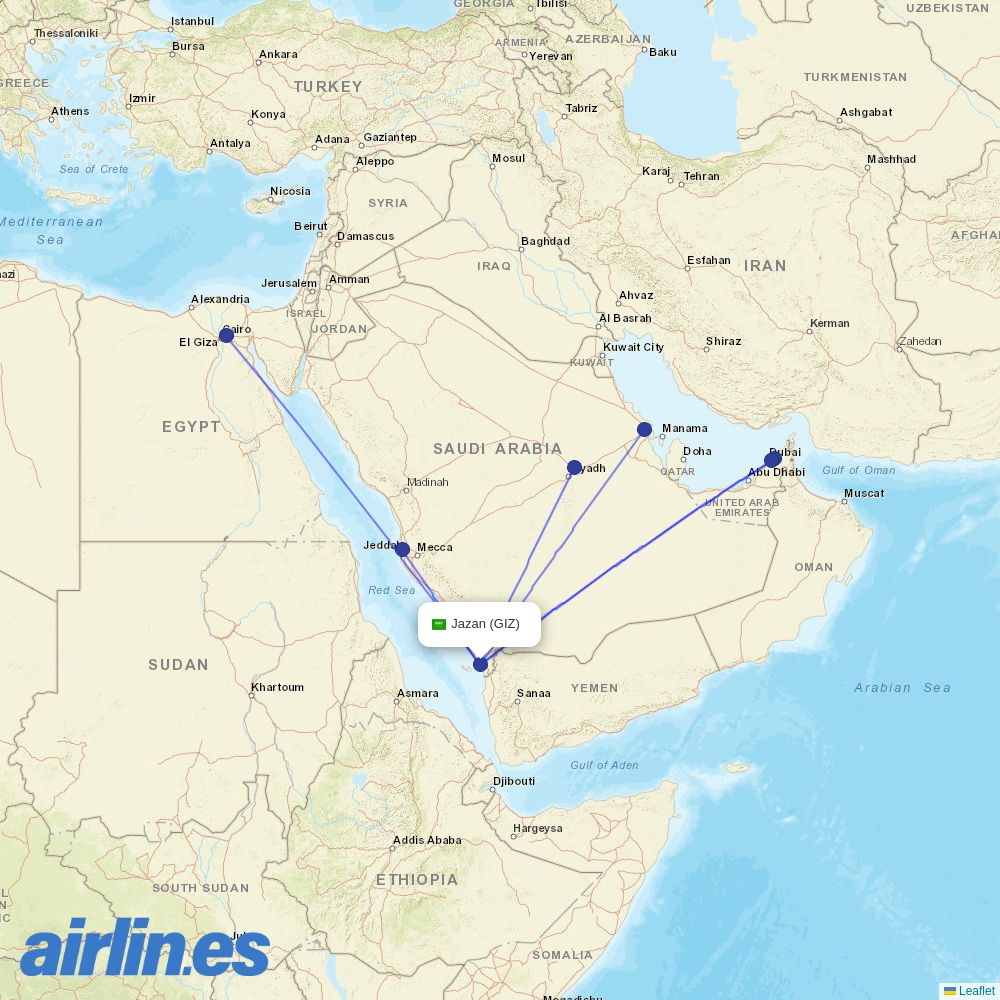Air Arabia Egypt from Jazan destination map