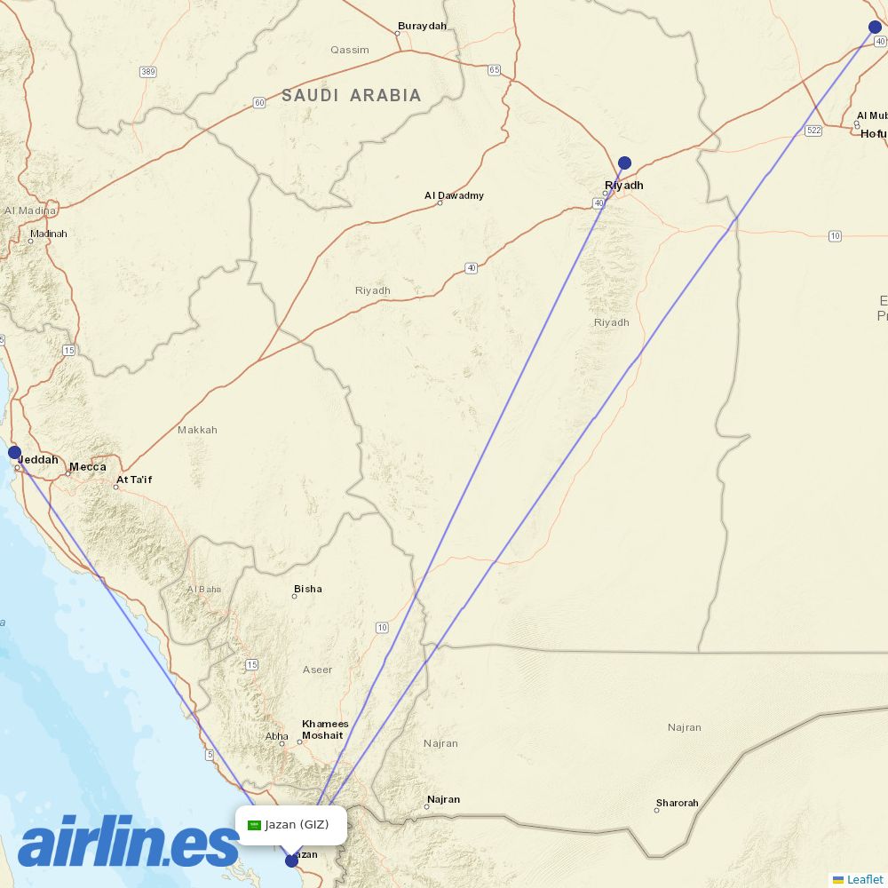 Flynas at GIZ route map