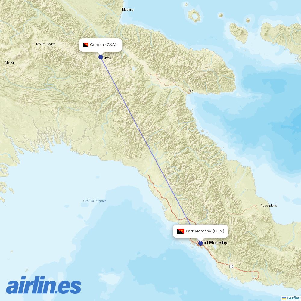Air Niugini at GKA route map