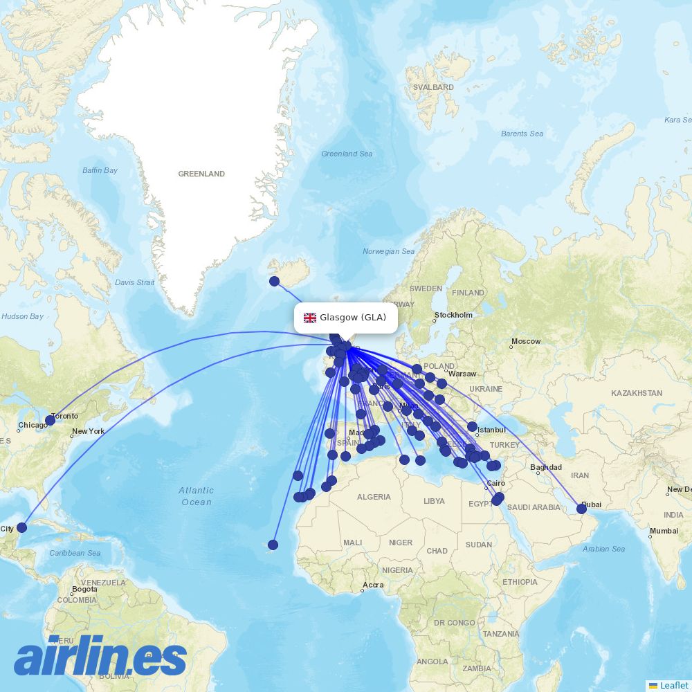 British Airways at GLA route map