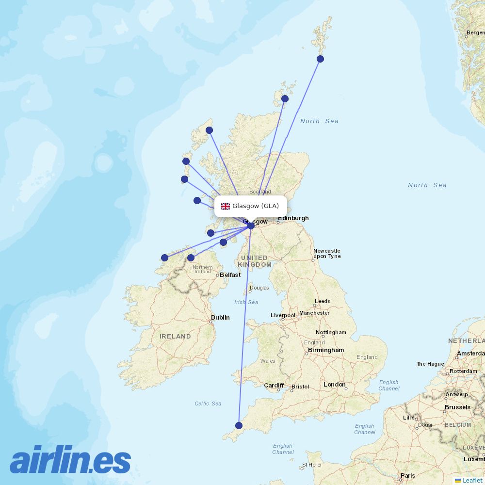 Loganair from Glasgow International Airport  destination map