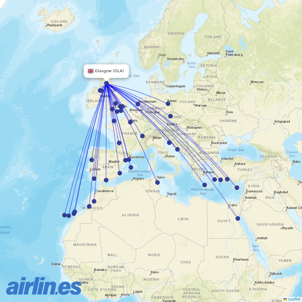 easyJet from Glasgow International Airport  destination map