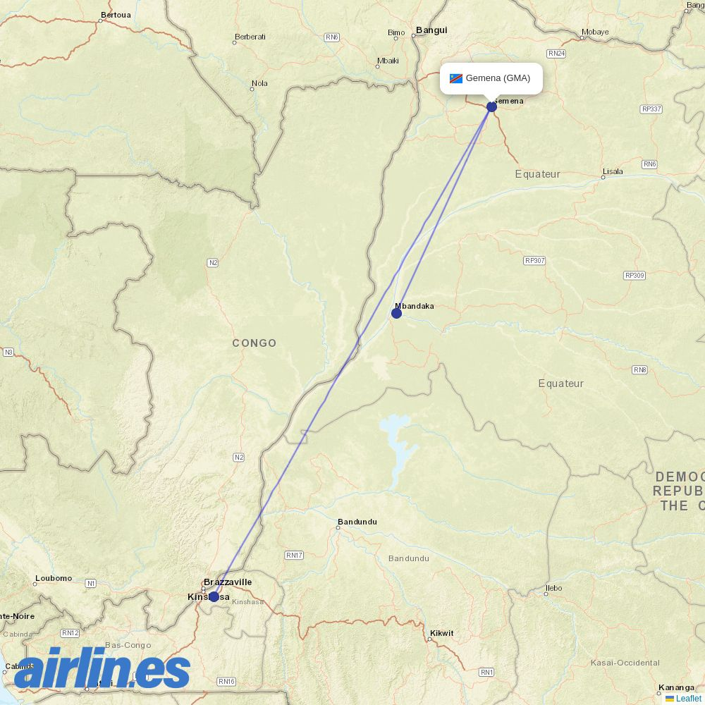 Ethiopian Airlines from Gemena destination map