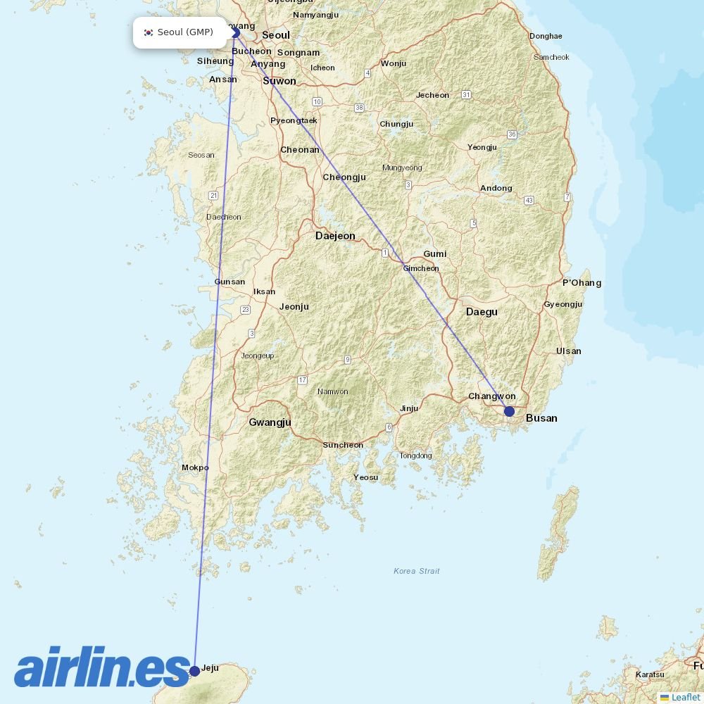 Air Busan from Gimpo destination map